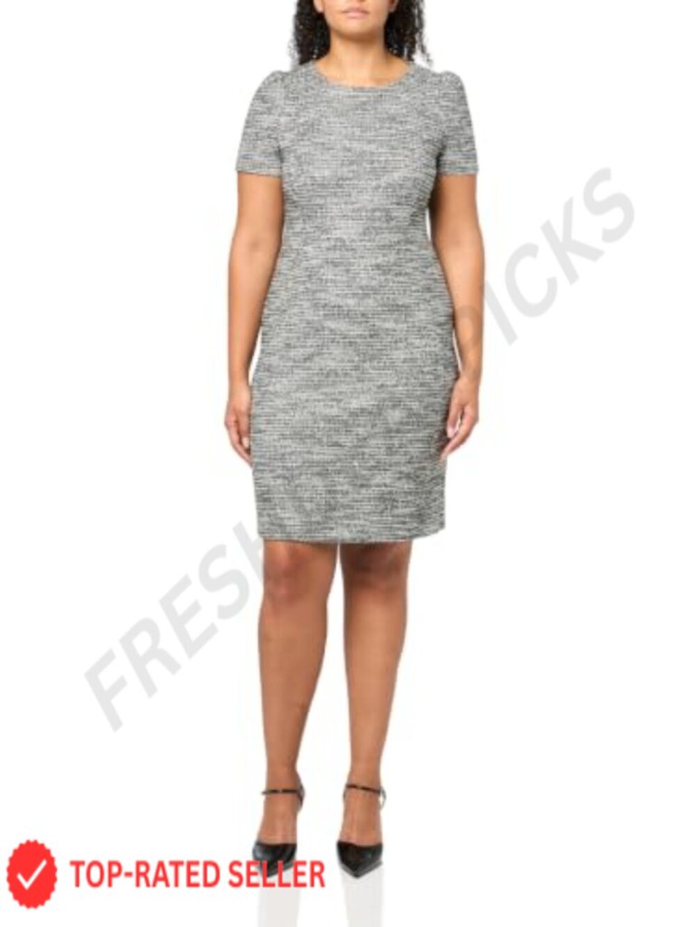 Tweed Short Sleeve Sheath Dress Knee-Length Business Casual